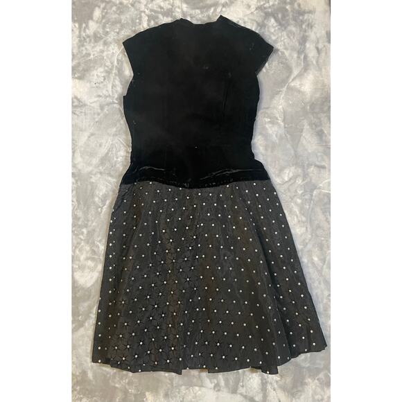 Vtg 1950s velvet taffeta cocktail dress L/XL silver atomic print rhinestone VLV - Picture 9 of 11